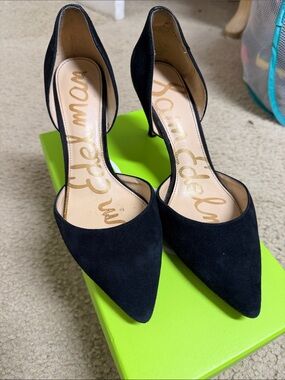 Sam Edelman Black Suede D'Orsay Pointed Toe Heels